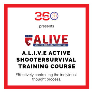 Participants in the A.L.I.V.E Active Shooter Survival Training Course practice active response techniques in a simulated scenario.