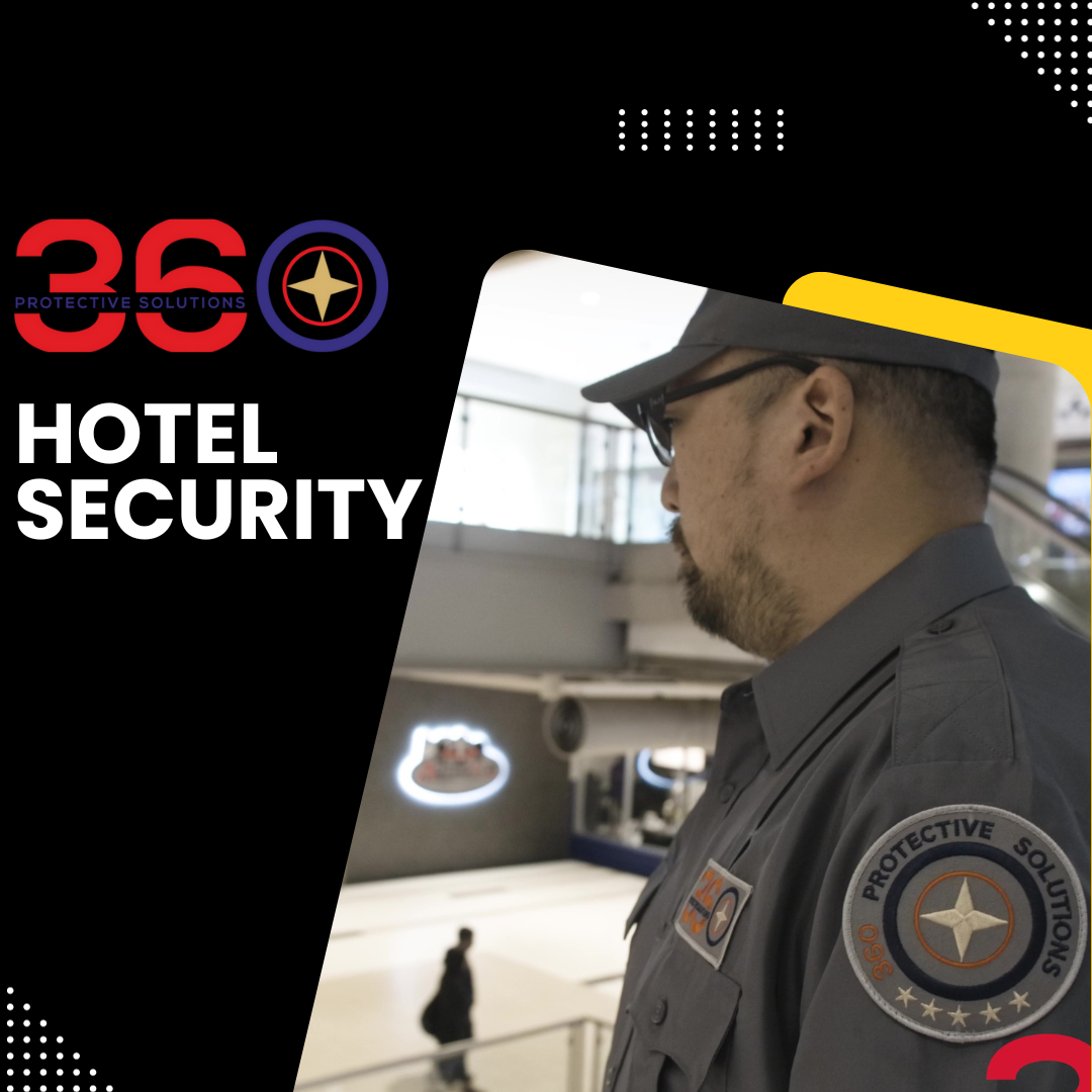 Hotel security checklist with a security guard overseeing the premises.